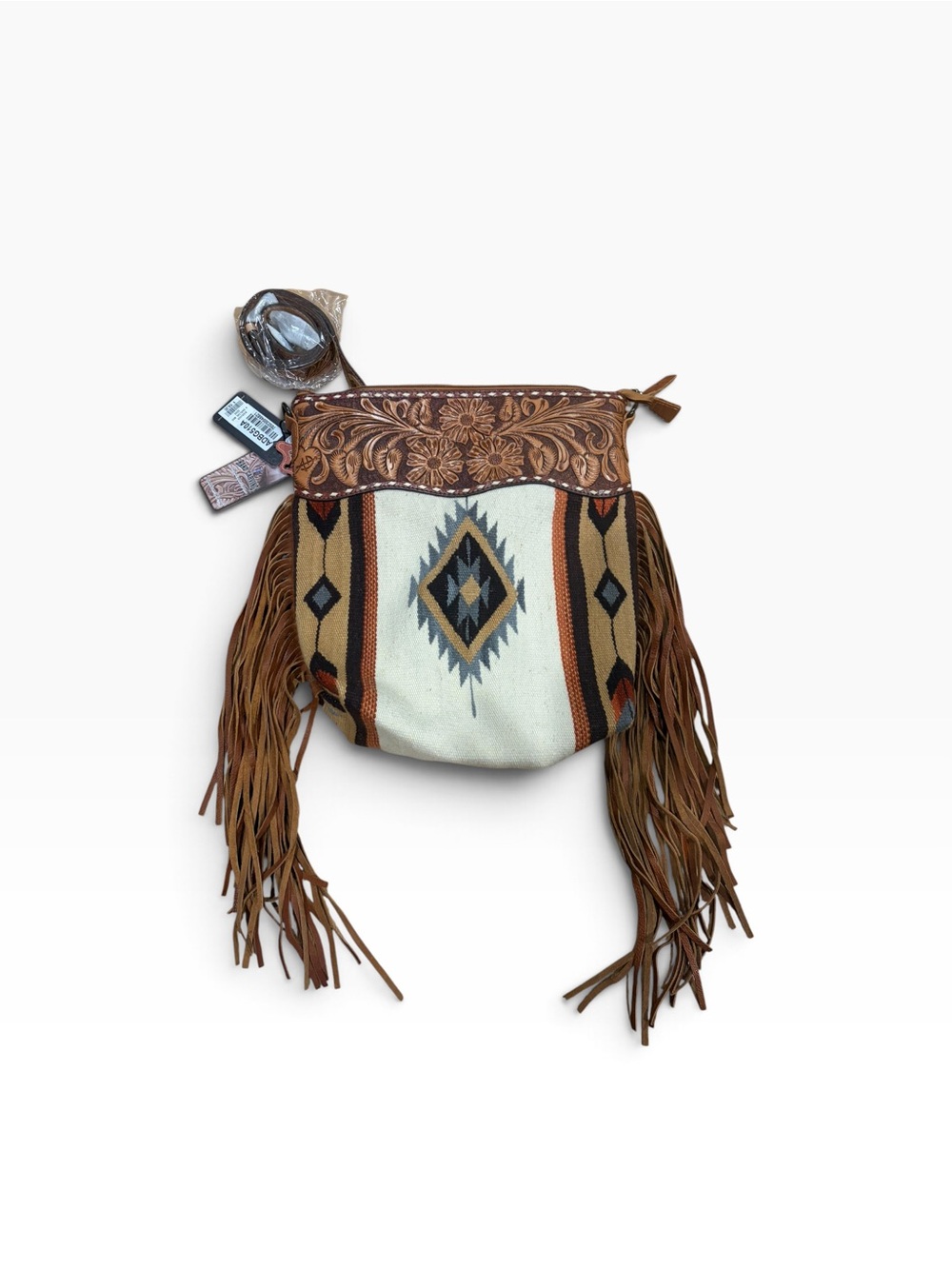 American Darling Brown & Cream Aztec Fringe Shoulder Bag